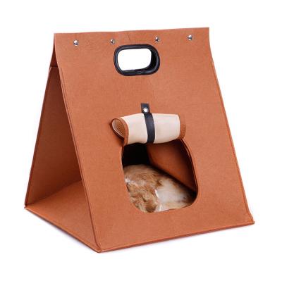 China Eco - Friendly Travel Durable Felt Cute Pet Bed Carrier Folding Cave Bed for sale