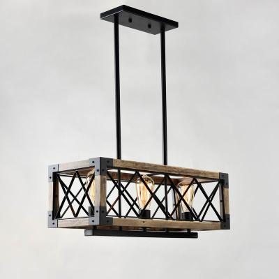 China Farmhouse Indoor Black Adjustable Hanging Kitchen Island Lighting Dining Room Industrial Farmhouse Vintage Cage Pendant Light for sale