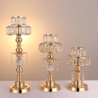 China Weddings Gold Wholesale Double Crystal Candlestick For Wedding Table Centerpieces for sale