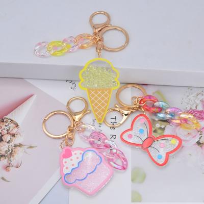 China Durable Acrylic Creative Small Bag Ornament Ladies Shape Fruit Plant Fresh Fruit Pendant Key Chain Cute Rhinestone Cute Gift for sale