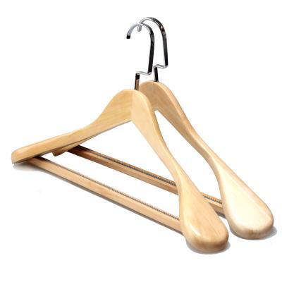 China Luxury Durable Suit Dark Brown Coat Hanger Wardrobe Hanger Manufacturer Wooden Jacket Hanger Pants Trousers for sale