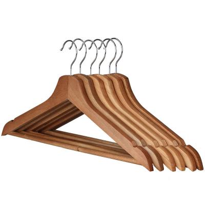 China Wholesale Custom Logo Wardrobe Hangers Cheap Luxury Solid Wooden Cloth Hangers Retro for sale