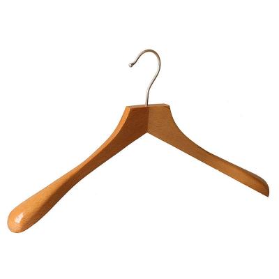 China High end luxury beech hook wardrobe maker gold wood coat hanger for display for sale