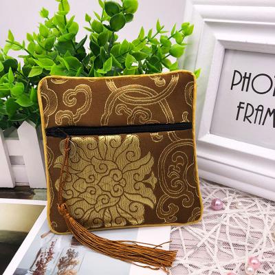 China Recyclable Promotional Luxury Soft Gift Jewelry Pouch Chinese Style Silk Brocade Brocade Bag With Flap for sale