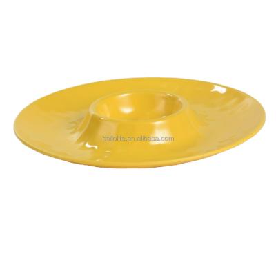 China Viable Heavy Colored Melamine Around Chip and Dip Serving Tray Chip Dip Serving Platter Place Yellow for sale