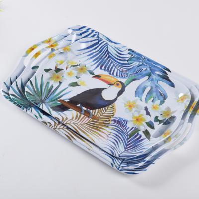 China Hot Selling Botanical Viable High Quality Melamine Decorative Bird Tray With Handles And Trays For Serving for sale