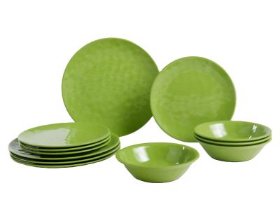 China Sustainable New Restaurant 12 Piece Melamine Dishes And Bowls Sets Melamine Dinnerware Sets Green for sale