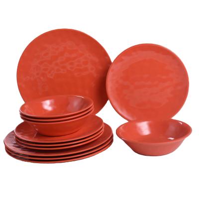 China Viable popular melamine flatware set include dinner salad and orange square bowls melamine wsetelm dinnerware for sale