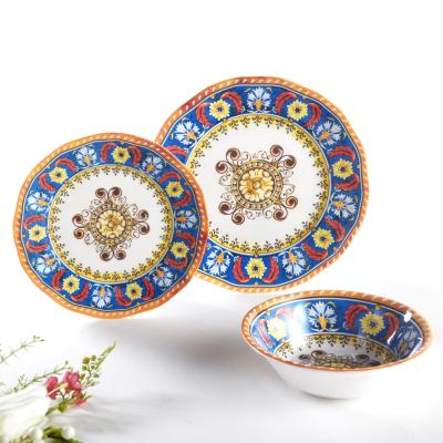 China Sustainable Hot Amazon Dinnerware Dishes And Bowls 12 Piece Melamine Dinnerware Set Durable Italian Dinner Sets for sale