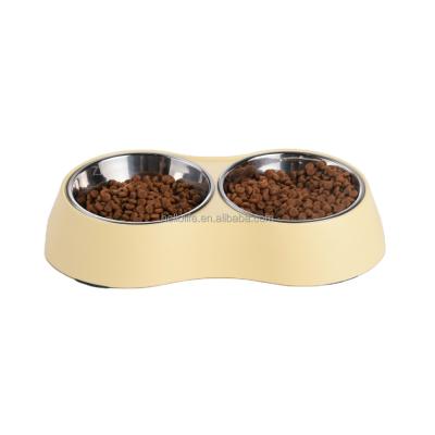 China Amazon Dog Viable Dog Bowl Double Large Colorful Cat Food Water Bowls Melamine Stainless Steel Pet Bowls for sale