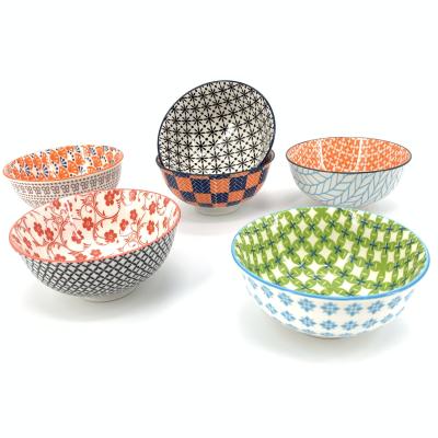 China Hot Sale Viable Colorful Printed Ceramic 11.5 Ounce Ramen Salad Soup Cereal Set Mini Bowls 6 Bowls for sale