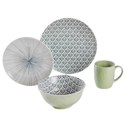 China Sustainable Wholesale 16-Piece Silk Screen Printing Stoneware Dinner Sets Ceramic Dinnerware Dinnerware Set for sale