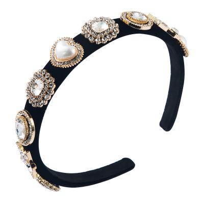 China Fashionable Retro Hair Accessories Velvet High-grade Multi-layer Rhinestone Inlaid Pearl Headband Hair Band for sale