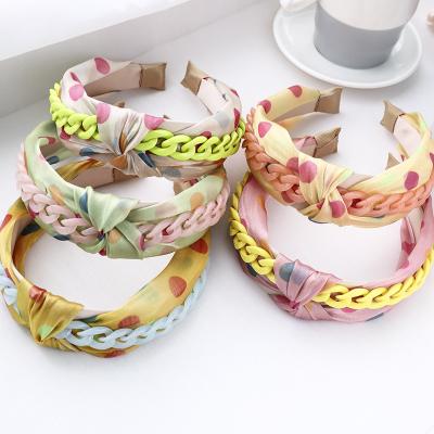 China New Trendy Hair Accessories Headband Polka Dot Cloth Chain Knotted Twisted Wide Brim Headband for sale