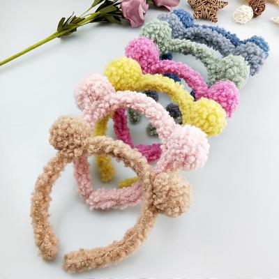 China Trendy Cute Cartoon Hairband Candy Color Plush Hairband Ear Ball Bear Fashion Stats Soft Hair Accessories for sale