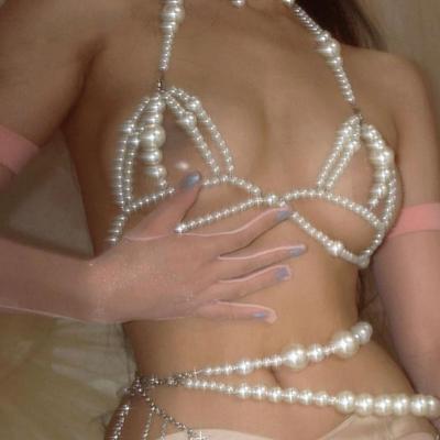 China Wholesale Simple Fashion PU Leather Imitation Pearl Covered Sexy Bra Chain Soft Part Pants Body Chain Chain for sale