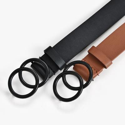 China Hot Selling Amazon ALLOY New Design Fashion Round Buckle Female Black Brown PU Leather Belt For Women for sale