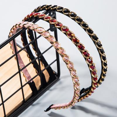 China Fashionable hair band Thin-edged small incense wind hand-wrapped pearl headband girls fashion face wash and crystal hair press for sale