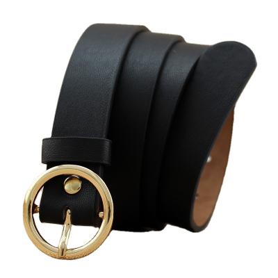 China ALLOY woman fashion leather belts vintage metal round buckle for jeans pants dresses fashionable women belt in stock for sale