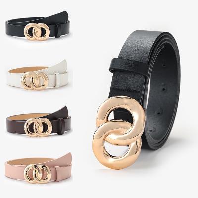 China ALLOY double Ring Circle Button Belt Leisure jeans fashion dress women leather belt girls simple solid color adjustable waist strap for sale