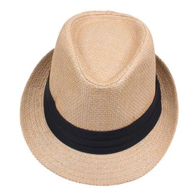 China European and American summer high quality men's straw hat jazz hat three times with couple beach umbrella straw hat wholesale for sale