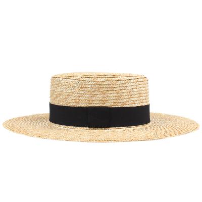 China Fashion high quality straw hat ladies flat surface large brim natural hand-woven straw hat European and American barley for sale