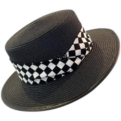 China High quality checkered ribbon decoration small Straw Hat Women fashion temperament travel vacation Sun hat wild summer for sale