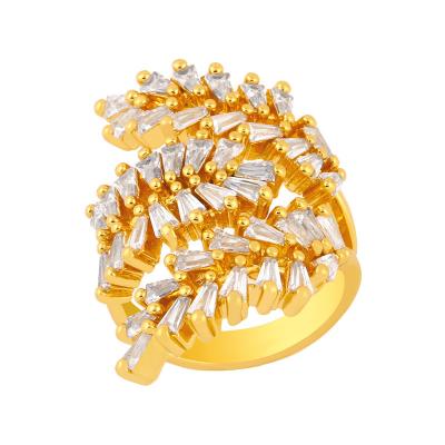 China TRENDY Ladies Shape Tree Adjustable White Cubic Zircon 18K Gold Filled Raw Copper Rings Good Quality Ring For Women Party Jewelry for sale