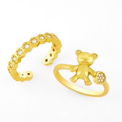 China TRENDY 18K Filled Finger Rings Trendy Cute Zirconia Women's Opening Bear Pendant Ring Jewelry For Woman for sale