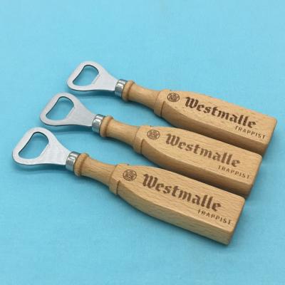 China customized metal with logo wood bar beer stainless steel wooden bottle opener for sale