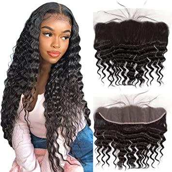 China Ear To Ear Deep Wave Lace Closure 13X4 Frontal Deep Curly Headbands Bleached Knots Lace Headband Have Great Stocks for sale