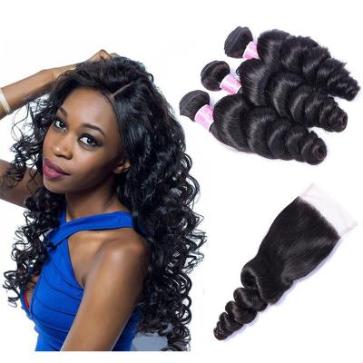 China LOOSE WAVE 100% Virgin DEEP Unprocessed Cuticle Aligned Hair Extensions , Peruvian Loose Hair Loose Wave Bundles With Lace Closure for sale