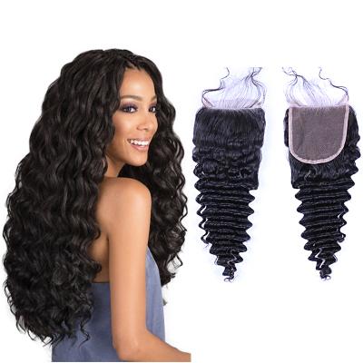 China Body Wave Wholesale 10-20 Inch Virgin Human Hair Natural Color 4x4 5x5 6x6 7x7 Deep Wave 5*5 Transparent Lace Closure for sale