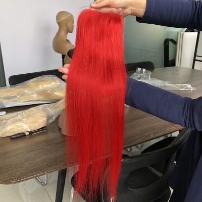 China Hot Colorful Straight Lace Closure 4x4 Lace Silky Straight Wave Closure Red Transparent Swiss High Density Brazilian Hair Piece for sale