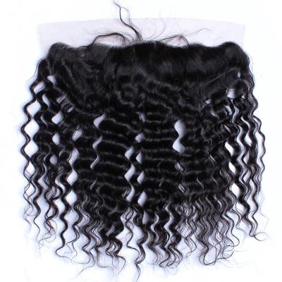 China Deep wave new arrive some human silk base deep wave ear to ear lace headband with bundles no acid no mixed for sale