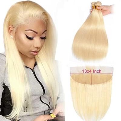 China 100% Virgin Human Hair Wholesale Price Blonde 613 Unprocessed Virgin Human Hair Cuticle Straight Ear To Ear 13x4 Lace Headband Closure for sale