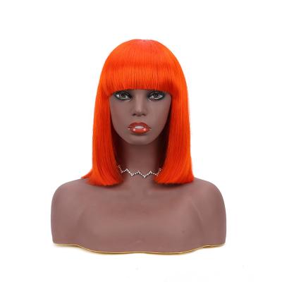 China Wholesale Cheap Silky Straight Wave Unprocessed Orange All Women Machine Made Remy Human Hair Glueless Bob Short Wig For Black Hair Wigs for sale