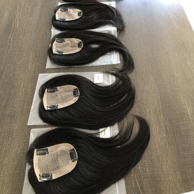 China 100% Virgin Human Hair Ready To Ship Good Quality PU Around Natural Black Remy Human Hair Women Silk Low Hair Topper Base Silk Hairpiece for sale