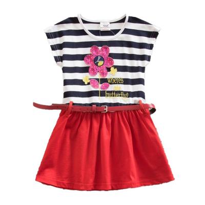 China Washable Dress Children's Summer Girl's Clothing Sunflower Flower Sash Striped Pattern Lace Dress Dress for sale