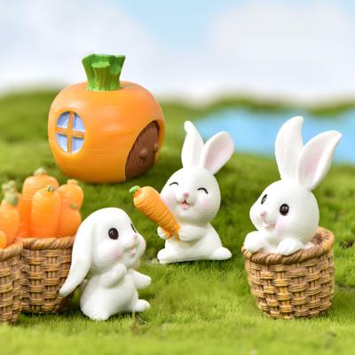 China World Landscape Decoration Figurine Cute Cartoon Rabbit Carrot Animal Bonsai Ornaments House Garden Plant Resin Crafts Desktop Statue for sale