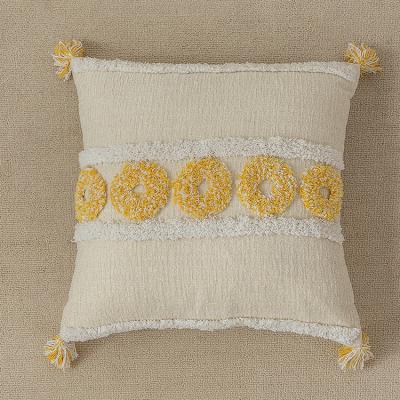 China Chenille Embroidery Anti-Static Bohemian Pillow Covers With Fringes Decorative Square Tile Tufted Case for sale