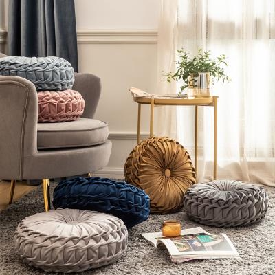 China Anti-static Round Thick Floor Pillow Adorned Velvet Soft Pumpkin Non-Slip Moroccan Cushion Floor Pillow for sale