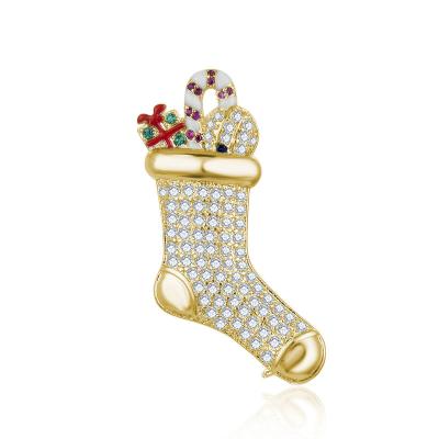 China Copper Christmas Sock Brooches For Women Girls New Year Gifts Cut Pin Clothing Decoration Trendy Brooches for sale