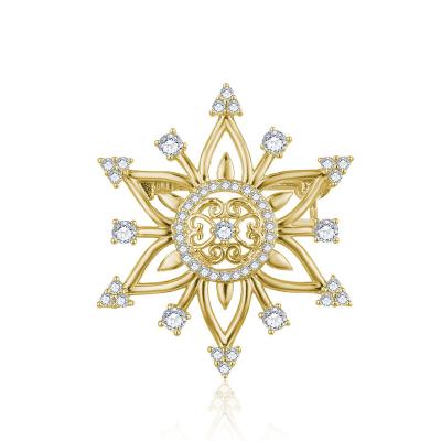 China Christmas Gift Factory Customized Gold Plated Copper 18K Brass Snowflake Brooch Pin for sale