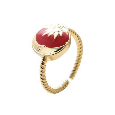 China 2022 hotsell cute gold thin layer round elegant sun and moon ring copper enamel rings jewelry women for sale