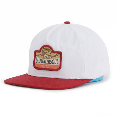 China Wholesale Custom High Quality White Nylon Unstructured Flat Bill Woven Patch Logo Rope Snapback 5 Panel BSCI JOINT Factory Covers Hat for sale