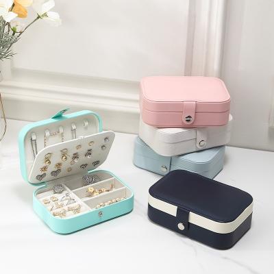 China Custom Jewelry Pack Logo Small Ring Earring Leather Jewelry Box Organizer Packaging Necklace Ring Storage Travel Velvet Jewelery Gift Case for sale