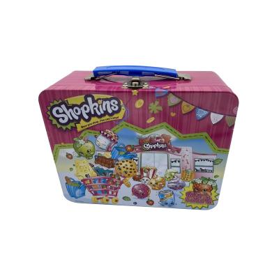 China Specificity And Beautiful Environmental Food Grade Lunch Box Tin Box With Handle Metal Custom Printing Box for sale