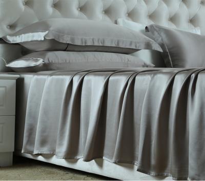 China 22 Mm Silver Gray 4 Pcs Luxury Shiny 100% Pure Silk Bedding Set High Quality Disposable For Home for sale