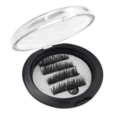 China Factory Wholesale 3 Magnet False Eyelashes Natural Beauty Dense Fiber False Eyelashes Magnetic Glueless Lashes for sale